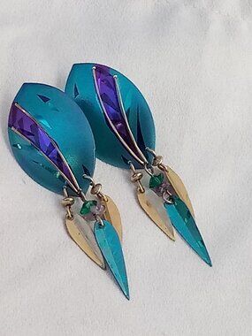 VTG Holly Yashi Purple and teal gorgeous Dangle Earrings